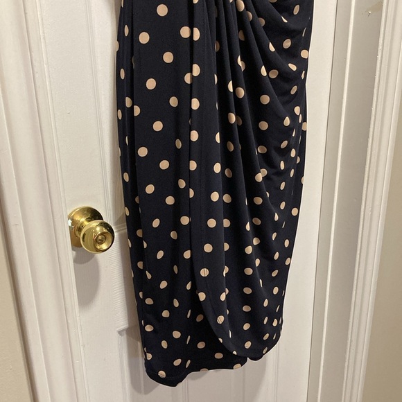 NWOT - Connected Apparel Navy & Cream Polka Dot Faux Wrap Dress - Size 12 - Picture 14 of 15